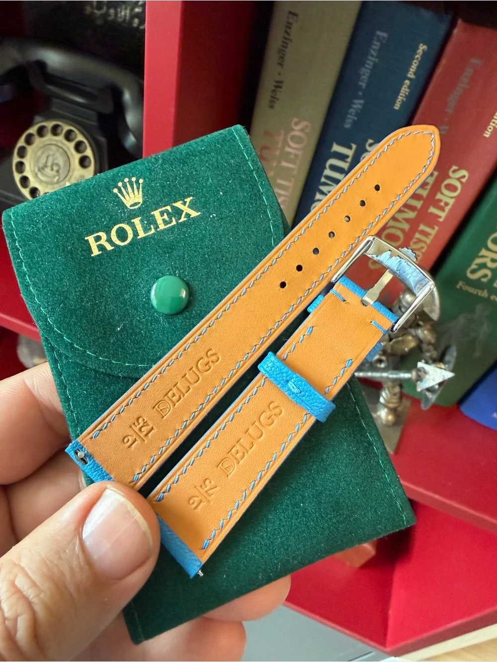 ✅ Rolex Strap: High Quality Handmade Blue Leather with Silver Rolex Buckle 👌